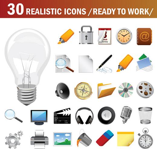 free vector 30 Realistic Vector Icons